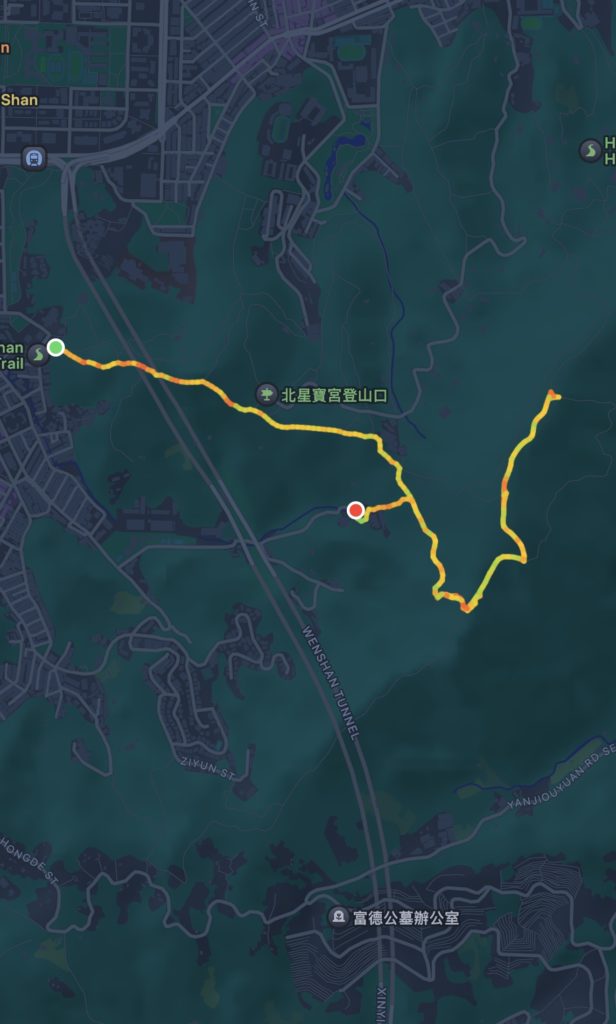 map of the hike to elephant mountain and jiuwu peak in taipei