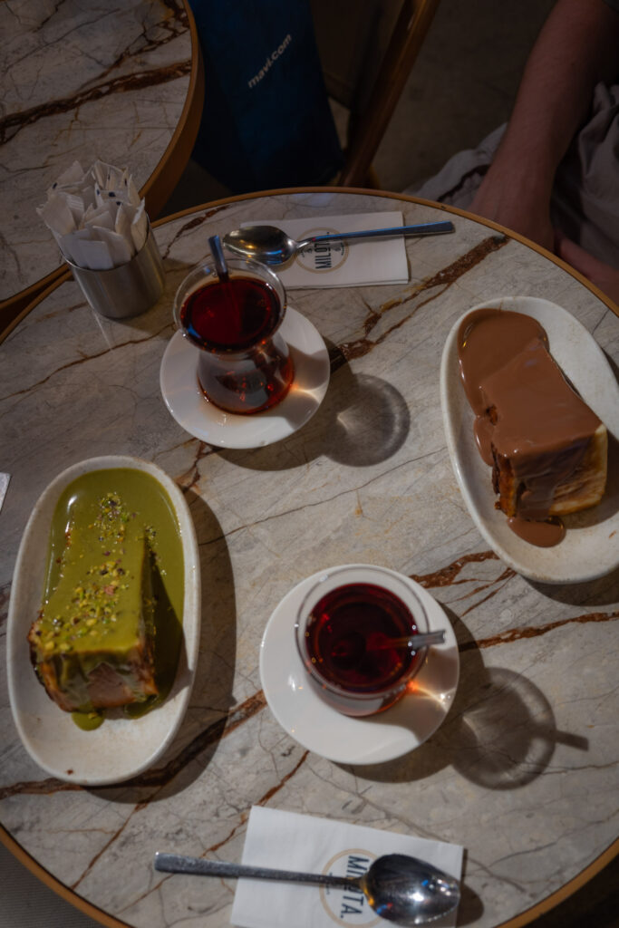 San Sebastian cake and Turkish tea at Milota