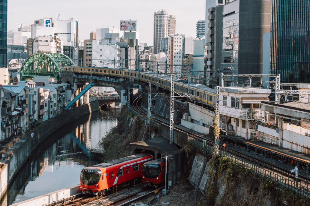 3 trains crossing at Hijiri Bridge (Ochanomizu Station, Suzume crossing point)