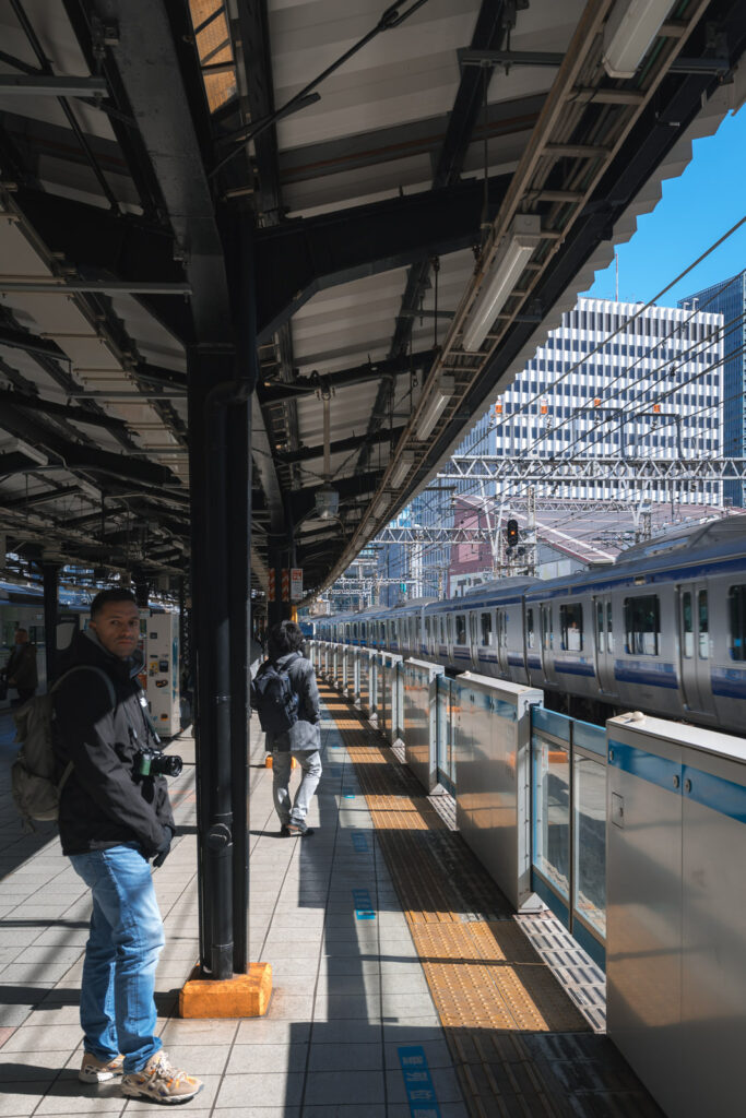 David waiting for the train