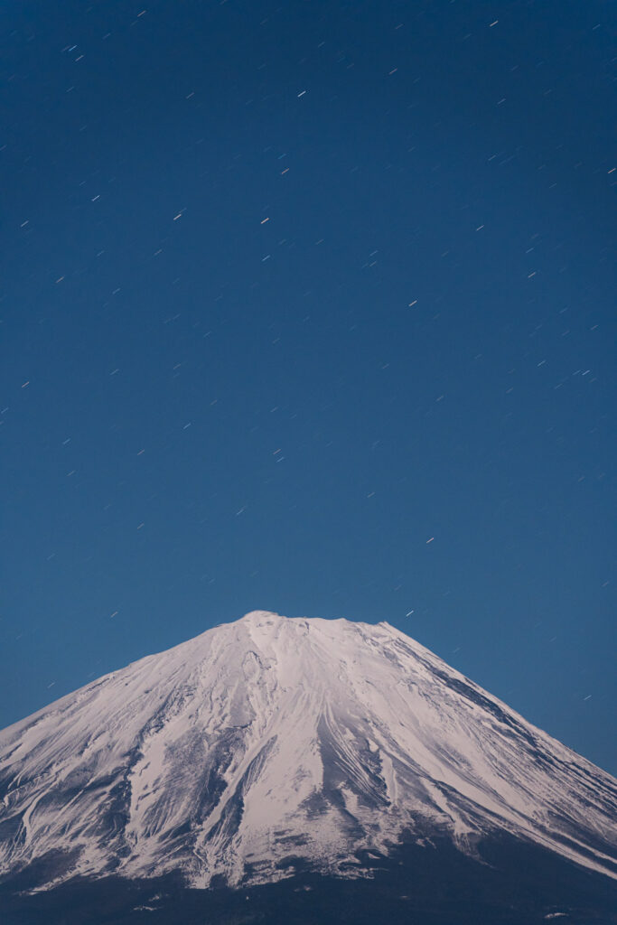 Mount Fuji under the stars view from our room in Shoji Lake Hotel