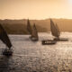 Traditional Feluccas on the nile in Aswan during sunset