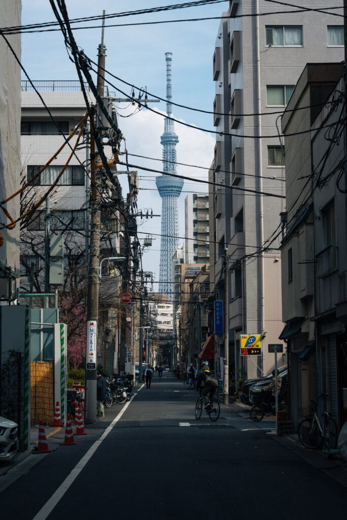 Skytree from residential street in Asakusa