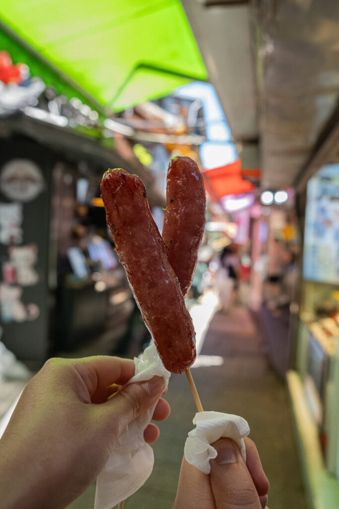 Sausages on a stick in Jiufen