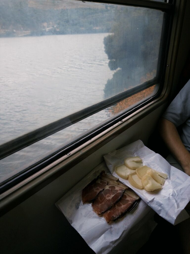 Our little picnic on the train back to Porto