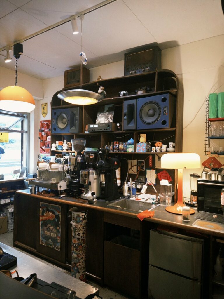 Record player setup at Coffee Dumbo